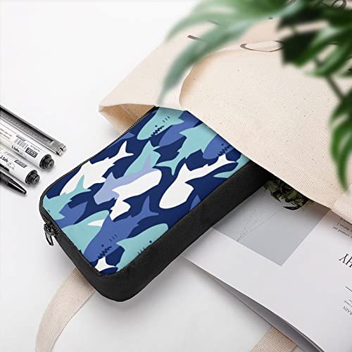 Camouflage Pattern with Cute Sharks Pencil Case Pencil Pouch Coin Pouch Cosmetic Bag Office Stationery Organizer