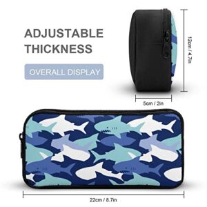 Camouflage Pattern with Cute Sharks Pencil Case Pencil Pouch Coin Pouch Cosmetic Bag Office Stationery Organizer