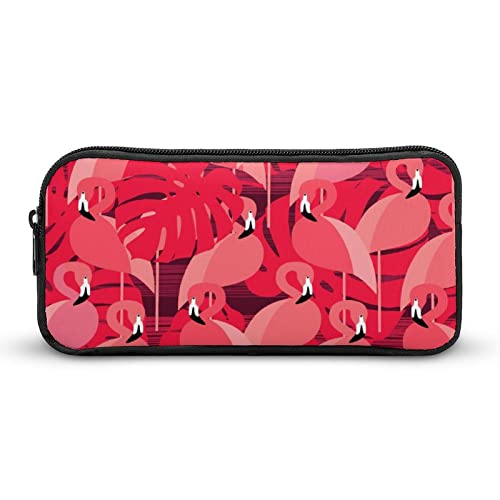 Pink Flamingos with Palm Leaves Pencil Case Pencil Pouch Coin Pouch Cosmetic Bag Office Stationery Organizer