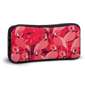 Pink Flamingos with Palm Leaves Pencil Case Pencil Pouch Coin Pouch Cosmetic Bag Office Stationery Organizer