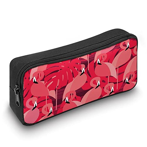 Pink Flamingos with Palm Leaves Pencil Case Pencil Pouch Coin Pouch Cosmetic Bag Office Stationery Organizer