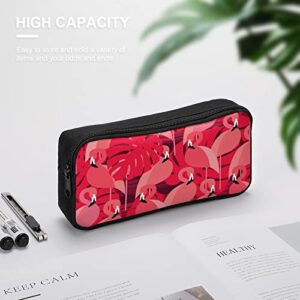 Pink Flamingos with Palm Leaves Pencil Case Pencil Pouch Coin Pouch Cosmetic Bag Office Stationery Organizer