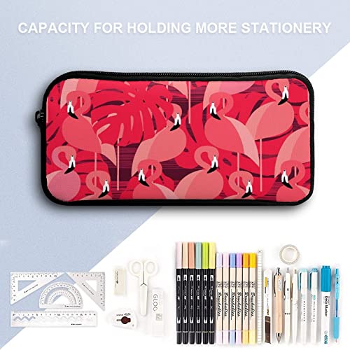 Pink Flamingos with Palm Leaves Pencil Case Pencil Pouch Coin Pouch Cosmetic Bag Office Stationery Organizer