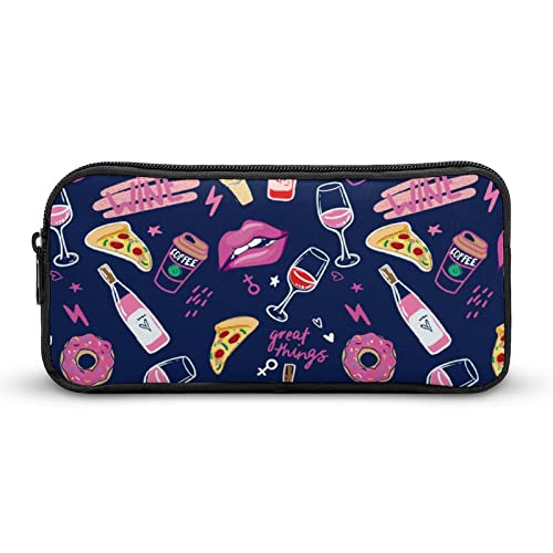 Fashion Wine Pattern Pencil Case Pencil Pouch Coin Pouch Cosmetic Bag Office Stationery Organizer