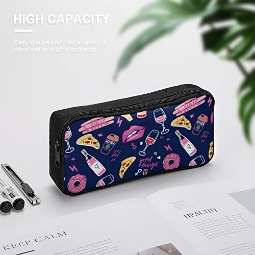 Fashion Wine Pattern Pencil Case Pencil Pouch Coin Pouch Cosmetic Bag Office Stationery Organizer