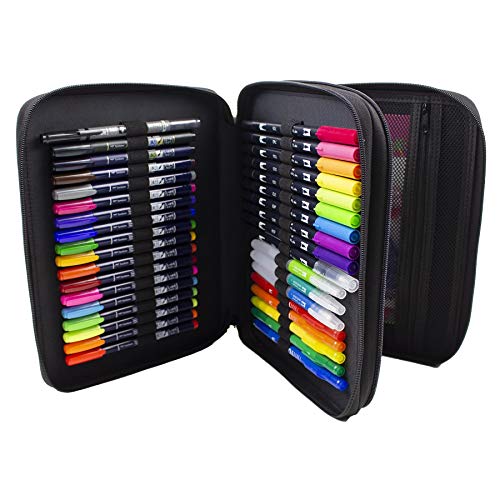 Tombow 56204 Zippered Marker Storage Case, Black. Portable Art and Craft Storage Case with 54 Slots and Mesh Pouch fits Tombow Dual Brush Pens, Pencils, Pens, Markers and Accessories