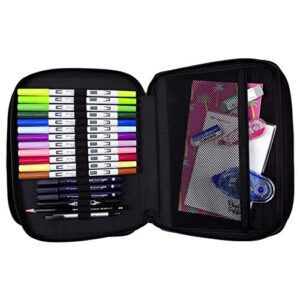 Tombow 56204 Zippered Marker Storage Case, Black. Portable Art and Craft Storage Case with 54 Slots and Mesh Pouch fits Tombow Dual Brush Pens, Pencils, Pens, Markers and Accessories