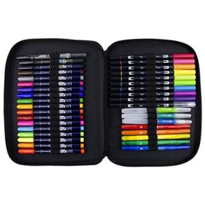 Tombow 56204 Zippered Marker Storage Case, Black. Portable Art and Craft Storage Case with 54 Slots and Mesh Pouch fits Tombow Dual Brush Pens, Pencils, Pens, Markers and Accessories