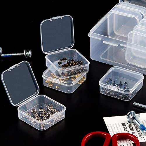 Qeirudu 30 Pcs Small Plastic Storage Containers with Hinged Lids - Clear Bead Organizer Box Mini Storage Cases for Beads, Jewelry and Craft Supplies (2.17 x 2.17 x 0.79 Inch)