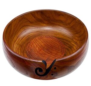 wooden yarn bowl with holes holder 7.87”×3”rosewood handmade craft knitting bowl storage knitting and crocheting accessories kit organizer, perfect for mother’s day and christmas gift