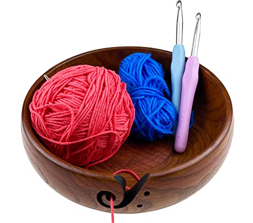 Wooden Yarn Bowl with Holes Holder 7.87''×3''Rosewood Handmade Craft Knitting Bowl Storage Knitting and Crocheting Accessories Kit Organizer, Perfect for Mother's Day and Christmas Gift