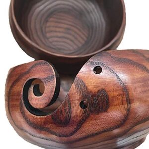 Wooden Yarn Bowl with Holes Holder 7.87''×3''Rosewood Handmade Craft Knitting Bowl Storage Knitting and Crocheting Accessories Kit Organizer, Perfect for Mother's Day and Christmas Gift