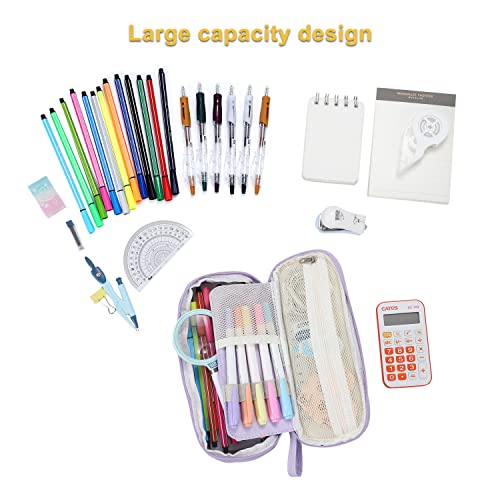 Tergopa Pencil Case Big Capacity Pencil Case Organizer for Girls Kids Adults Women Zipper Pencil Pouch Aesthetic Large Pen Case with Handle for School Office Purple