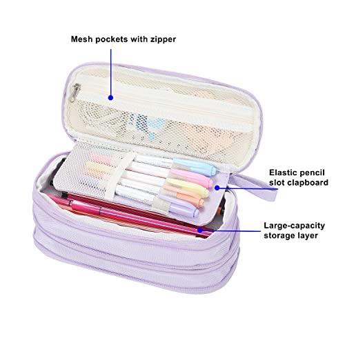 Tergopa Pencil Case Big Capacity Pencil Case Organizer for Girls Kids Adults Women Zipper Pencil Pouch Aesthetic Large Pen Case with Handle for School Office Purple