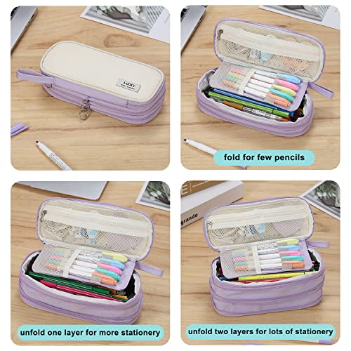 Tergopa Pencil Case Big Capacity Pencil Case Organizer for Girls Kids Adults Women Zipper Pencil Pouch Aesthetic Large Pen Case with Handle for School Office Purple