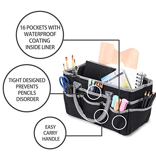 Jjring Craft and Art Organizer Tote Bag - 600D Silver Nylon Fabric Art Caddy with Pockets - for Art, Craft, Sewing, Medical, and Office Supplies Storage