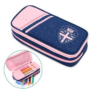 large capacity pencil case,uhans pencil pouch with double zipper and 100% polyester sturdy material,pencil box for kids can be multi used in school and office of makeup bag