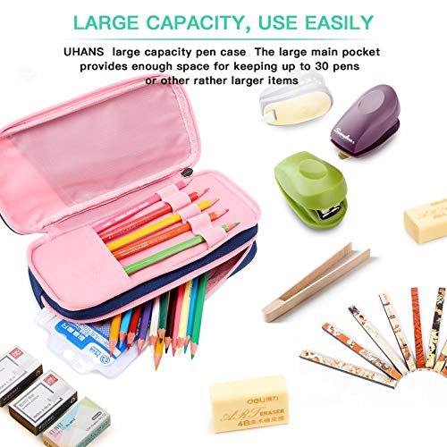 Large Capacity Pencil Case,Uhans Pencil Pouch with Double Zipper and 100% Polyester Sturdy Material,Pencil Box for Kids Can Be Multi Used in School and Office of Makeup Bag