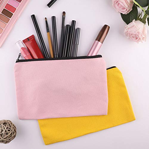 12 Pack Blank DIY Craft Bag Canvas Pen Pencil Case, Multipurpose Cotton Canvas Makeup Bag Cosmetic Travel Organizer with 6 Colors, 8.26 x 5.12 inches (Set 2)