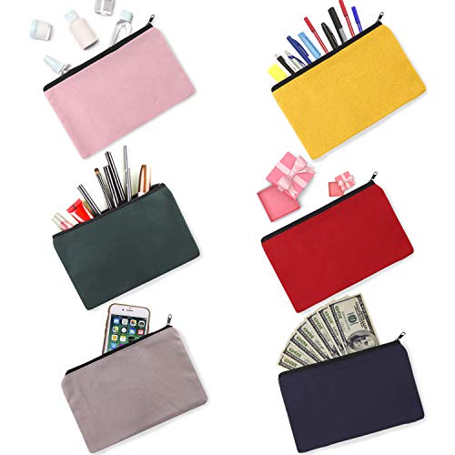 12 Pack Blank DIY Craft Bag Canvas Pen Pencil Case, Multipurpose Cotton Canvas Makeup Bag Cosmetic Travel Organizer with 6 Colors, 8.26 x 5.12 inches (Set 2)