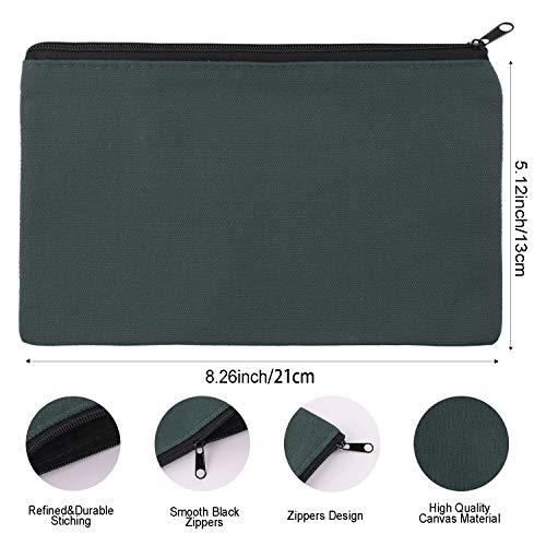 12 Pack Blank DIY Craft Bag Canvas Pen Pencil Case, Multipurpose Cotton Canvas Makeup Bag Cosmetic Travel Organizer with 6 Colors, 8.26 x 5.12 inches (Set 2)