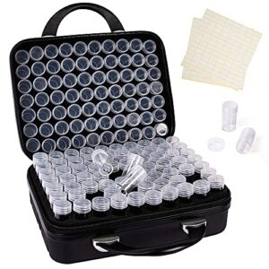 n&t nieting diamond painting storage containers, 140 slots diamond painting accessories kit, portable bead storage box, label stickers for diy art crafts, black