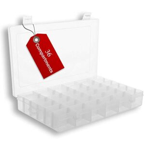 outdoor 360 plastic organizer box with dividers 2 pack – 36 compartment organizer – bead organizer – best for bead storage, felt board letters, fishing tackle, loom bands (2)