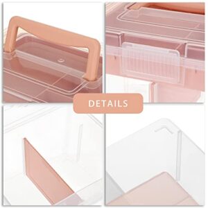 BTSKY 2 Layer Clear Plastic Dividing Storage Box with Removable Tray Multipurpose Stationery Storage Box with Handle Portable Sewing Box Art Craft Supply Organizer Home Utility Box (Big Pink)