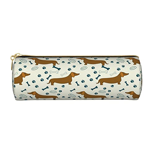 AieeFun Dachshund Dog With Bones Cylinder Pencil Case Holder Zipper Pen Bag Pouch Students Stationery Cosmetic Bag