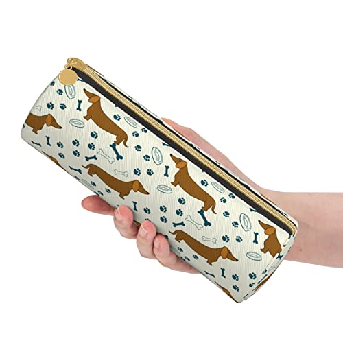 AieeFun Dachshund Dog With Bones Cylinder Pencil Case Holder Zipper Pen Bag Pouch Students Stationery Cosmetic Bag