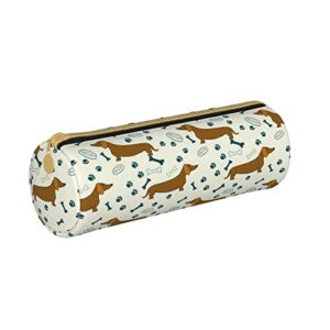 AieeFun Dachshund Dog With Bones Cylinder Pencil Case Holder Zipper Pen Bag Pouch Students Stationery Cosmetic Bag