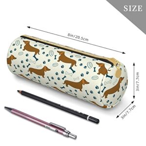 AieeFun Dachshund Dog With Bones Cylinder Pencil Case Holder Zipper Pen Bag Pouch Students Stationery Cosmetic Bag