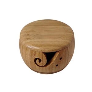 fntmno bamboo yarn bowl with removable lid -wooden yarn bowl on all occasions for moms and grandmothers-5.91×3.15inch