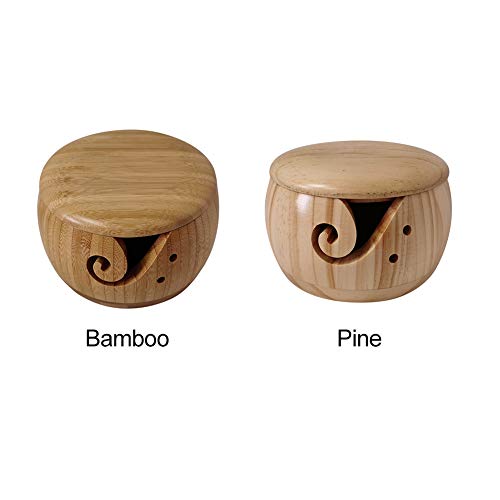 FNTMNO Bamboo Yarn Bowl with Removable Lid -Wooden Yarn Bowl on All Occasions for Moms and Grandmothers-5.91x3.15inch