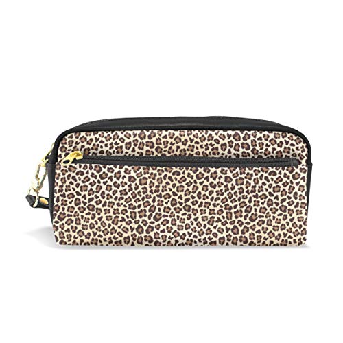 ALAZA Cute Pencil Case Leopard Print Animal Gemoetric Pen Cases Organizer PU Leather Comestic Makeup Bag Make up Pouch, Back to School Gifts