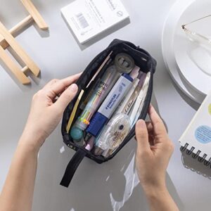 ANGOOBABY Cute Clear Pencil Case Portable Cosmetic Bag with Handle Durable Pen Pouch for Girl Boy Teen School - Black Astronaut