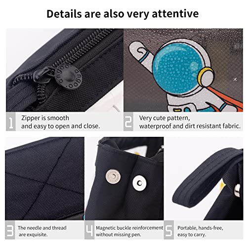 ANGOOBABY Cute Clear Pencil Case Portable Cosmetic Bag with Handle Durable Pen Pouch for Girl Boy Teen School - Black Astronaut