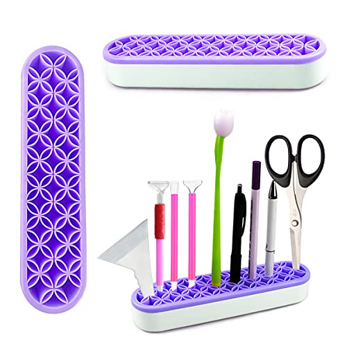 Multi-Purpose Desktop Organizers Silicone Cosmetic Storage Box, 5D Diamond Painting Pen Holder Sewing Tool Storage Box Desktop Storage Box for Brush,Art Supplies, Painting Brush and Craft(Purple)