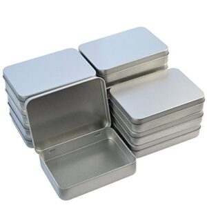 Wobe 12pcs Metal Rectangular Empty Hinged Tins Box Containers 4.5x3.3x0.9 in, Mini Portable Box Small Storage Kit Home Organizer Holders for First Aid Kit, Survival Kits, Storage, Herbs Pills Crafts