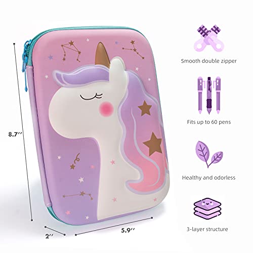 BEMDLON Unicorn Pencil Case for Girls,3D EVA Large Capacity Pen Holder Marker Bag with Double Zipper, Cute Cartoon Pencil case for Kids Boys School Gift