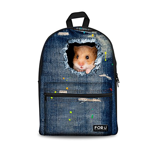 Bigcardesigns Lovely Hamster Animal Backpack Canvas School Bag for Children BACK TO SCHOOL