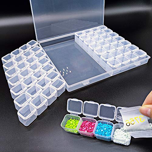 56 Grid Diamond Painting Container Box with 4pcs Label Stickers for Sewing,Organizer Nail Diamonds and Bead for DIY Art Craft