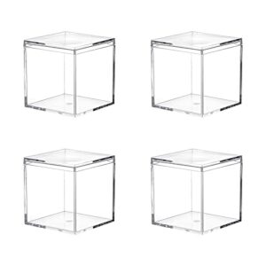 dayaanee clear acrylic box with lid, 4 pack plastic square cube containers storage box 3.9×3.9×3.9 inch/100x100x100mm for candy pill and tiny jewelry