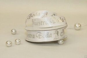 wedding ribbon”nuestra boda” 3/8″ & 7/8″ by 25 yard roll (7/8″, silver letters)