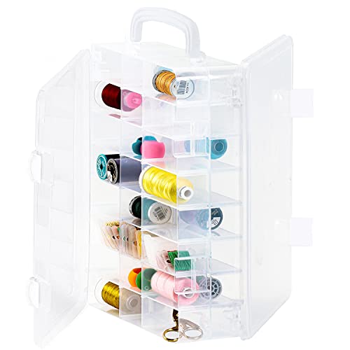 New brothread Double-Sided Storage Organizer/Box with Total 48 Adjustable Compartments, Removable Dividers for Embroidery and Sewing Threads, Embroidery Floss, Needles, Beads, Small Crafts & Toys