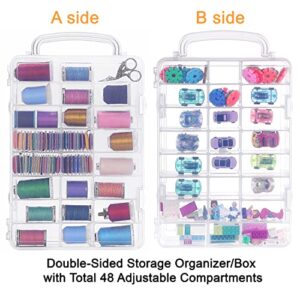 New brothread Double-Sided Storage Organizer/Box with Total 48 Adjustable Compartments, Removable Dividers for Embroidery and Sewing Threads, Embroidery Floss, Needles, Beads, Small Crafts & Toys