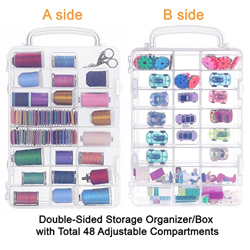 New brothread Double-Sided Storage Organizer/Box with Total 48 Adjustable Compartments, Removable Dividers for Embroidery and Sewing Threads, Embroidery Floss, Needles, Beads, Small Crafts & Toys