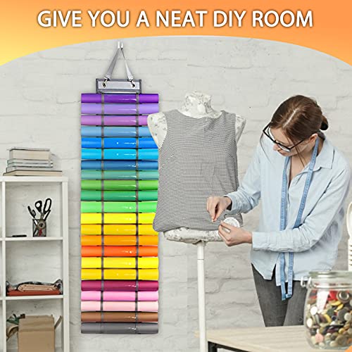 SAIVEN Vinyl Roll Holder with 2 Hook, 24 Rolls Hanging Adjustable Craft Vinyl Roll Keeper Craft Room Organizer Storage Bag, for Closet, Door and Wall Mount (24)