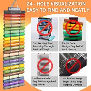 SAIVEN Vinyl Roll Holder with 2 Hook, 24 Rolls Hanging Adjustable Craft Vinyl Roll Keeper Craft Room Organizer Storage Bag, for Closet, Door and Wall Mount (24)