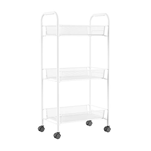 Lavish Home 3-Tiered Narrow Rolling Storage Shelves - Mobile Space Saving Utility Organizer Cart for Kitchen, Bathroom, Laundry, Garage or Office